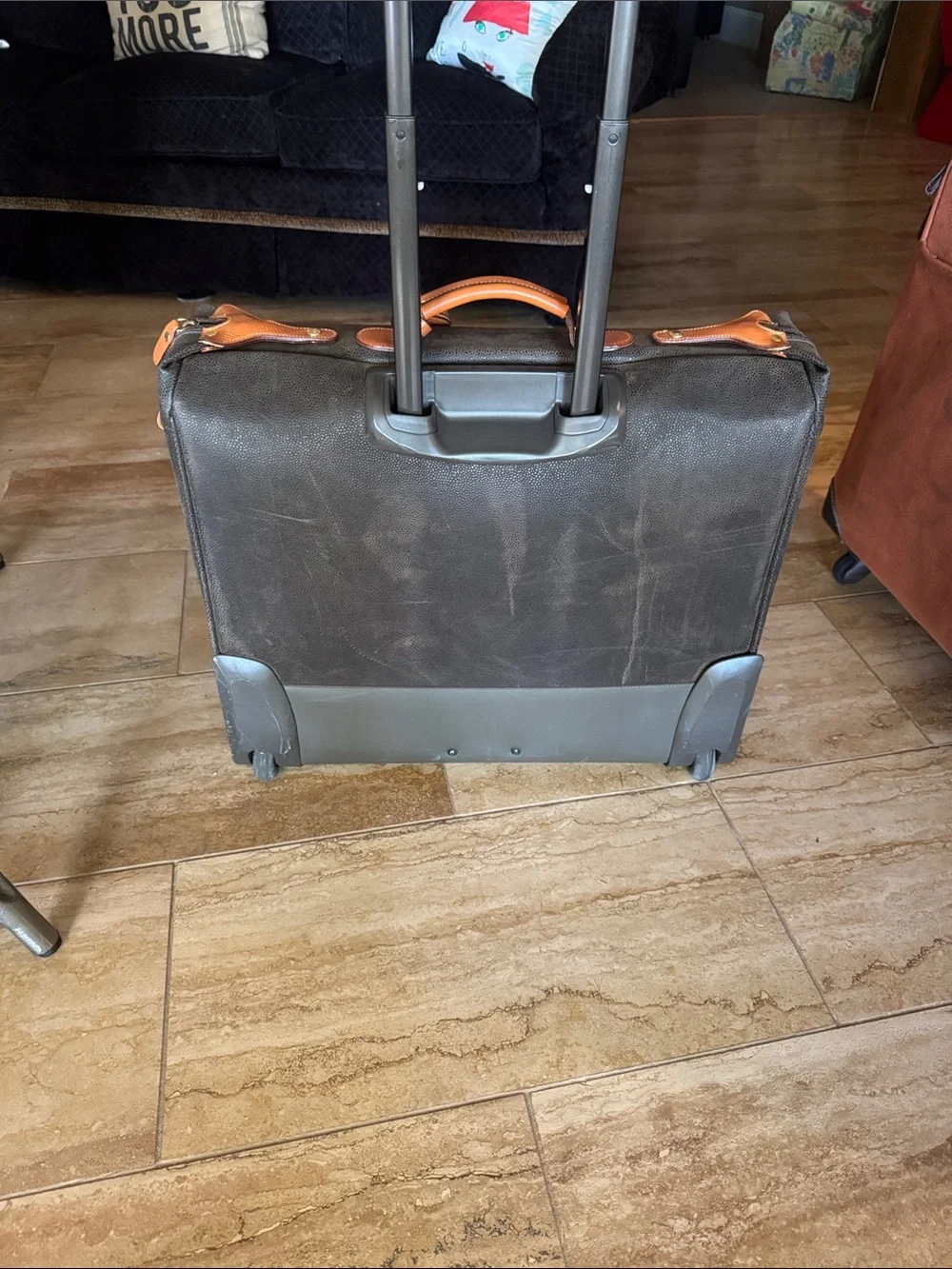 Bric's Black Travel Rolling Garment Bag with Tan Leather Trim